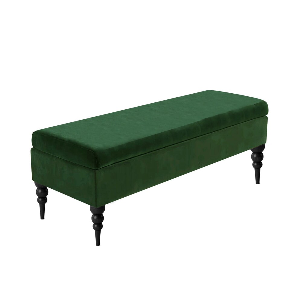 image 1 of Sierra Plain 120cm Ottoman Storage Bench - Plush Velvet Shoe Bench - Forest Green Upholstery Footstool with Storage