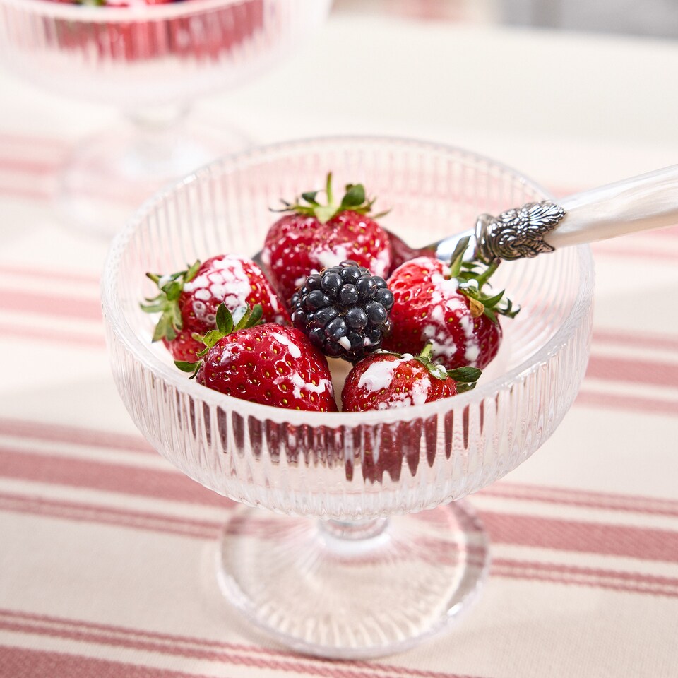 image 1 of Set of 4 Luxury Ribbed Glass Footed Dessert Bowls Wedding Decorations Ideas 300ml | Clear | Clear | Medium | 4