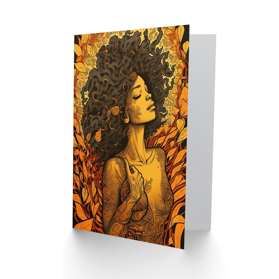 image 1 of Artery 8 Woman with Afro Amber Autumn Conceptual Art Greeting Card