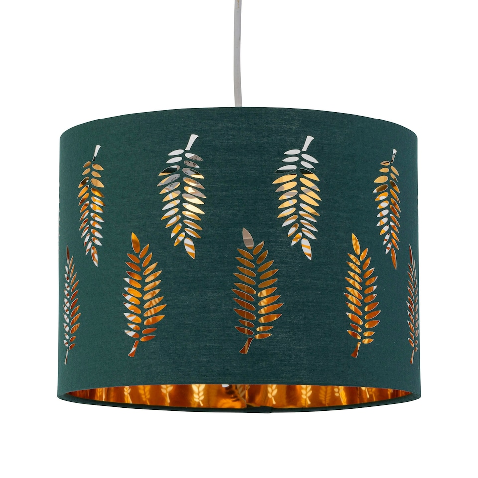 image 1 of Fern - Dark Green Cut Out 25cm Pendant Lightshade Green | Gold