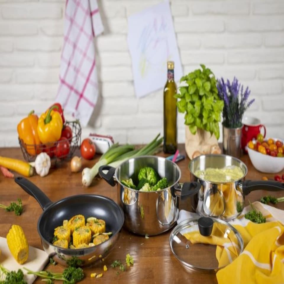 image 1 of Classic Induction cookware set 3pc, saucepan, casserole, non-stick frying pan