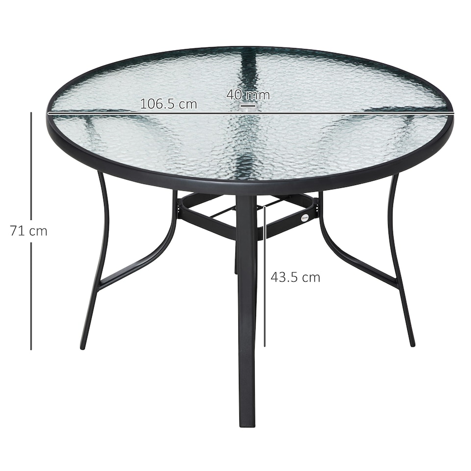 image 1 of Outsunny 106cm Round Garden Dining Table with Parasol Hole Glass Top