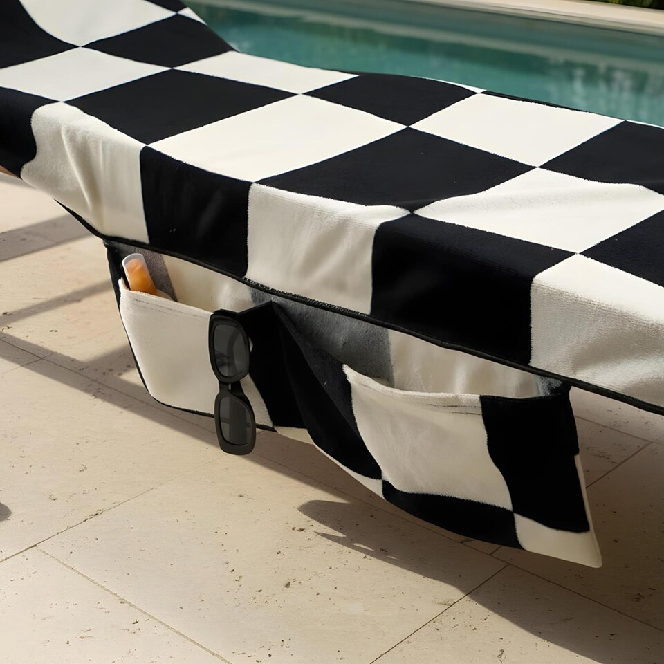 image 1 of OHS Checkerboard Beach Towel with Bag Quick Dry Absorbent Travel Spa | Multi | Checkerboard | One size