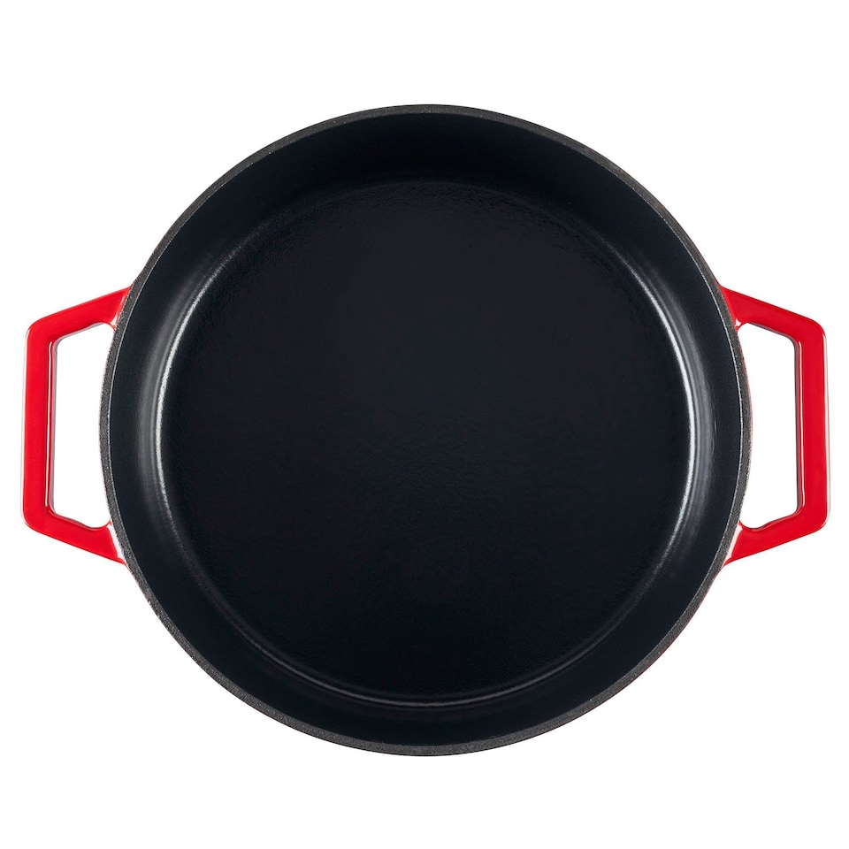 image 1 of Cooks Professional Cast Iron Casserole Dish 28cm - Ovenproof Pan with Lid | Red | Red