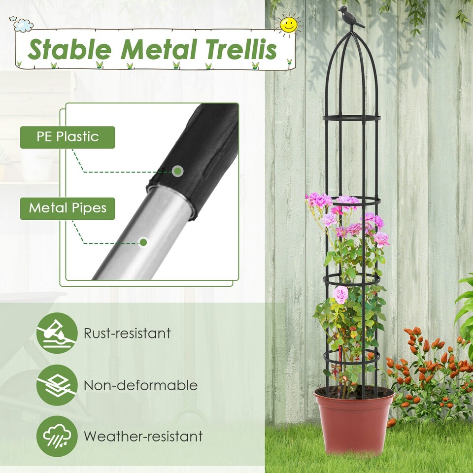 image 1 of COSTWAY 197 cm Tall Metal Obelisk Trellis 2-Pack Garden Trellis
