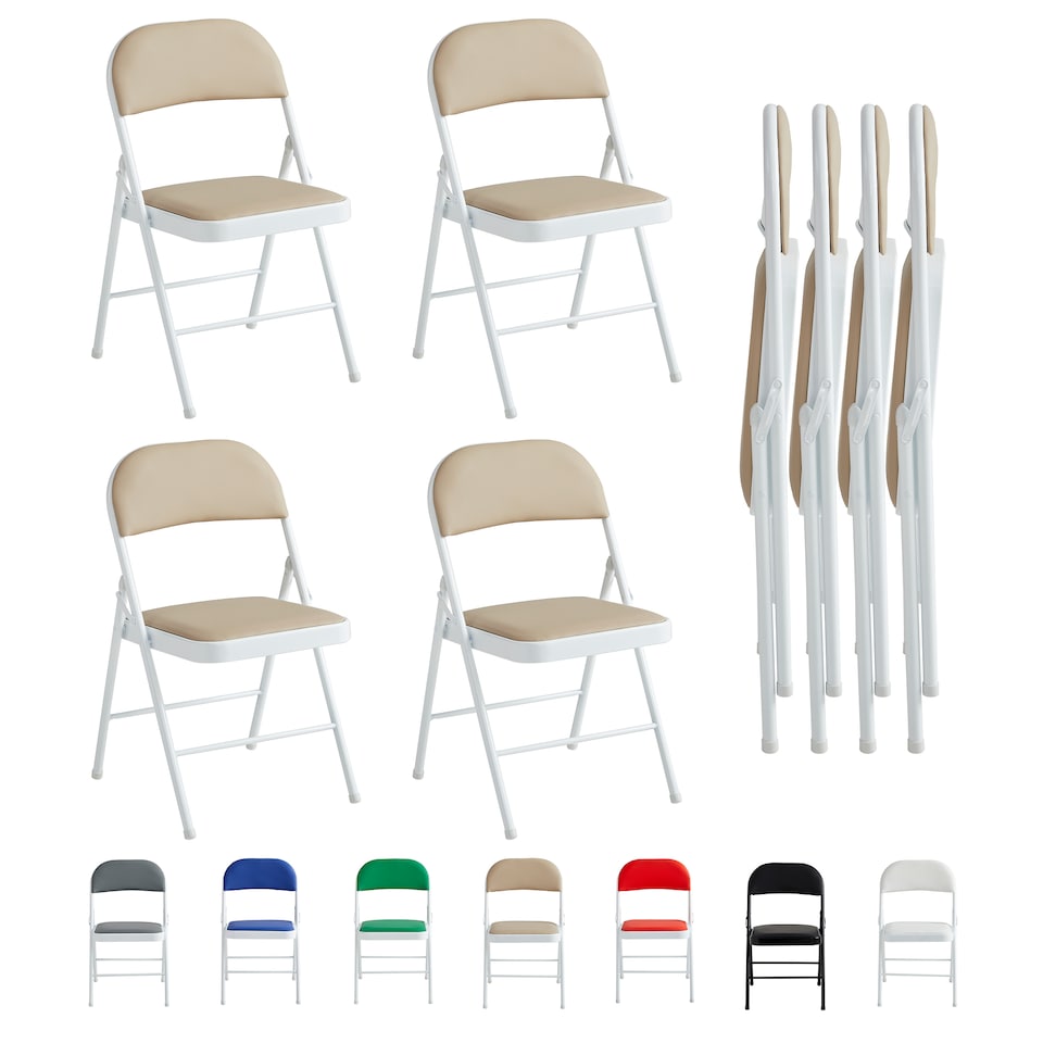 image 1 of Set of 4 Folding Dining Chairs Metal Frame Padded Seats