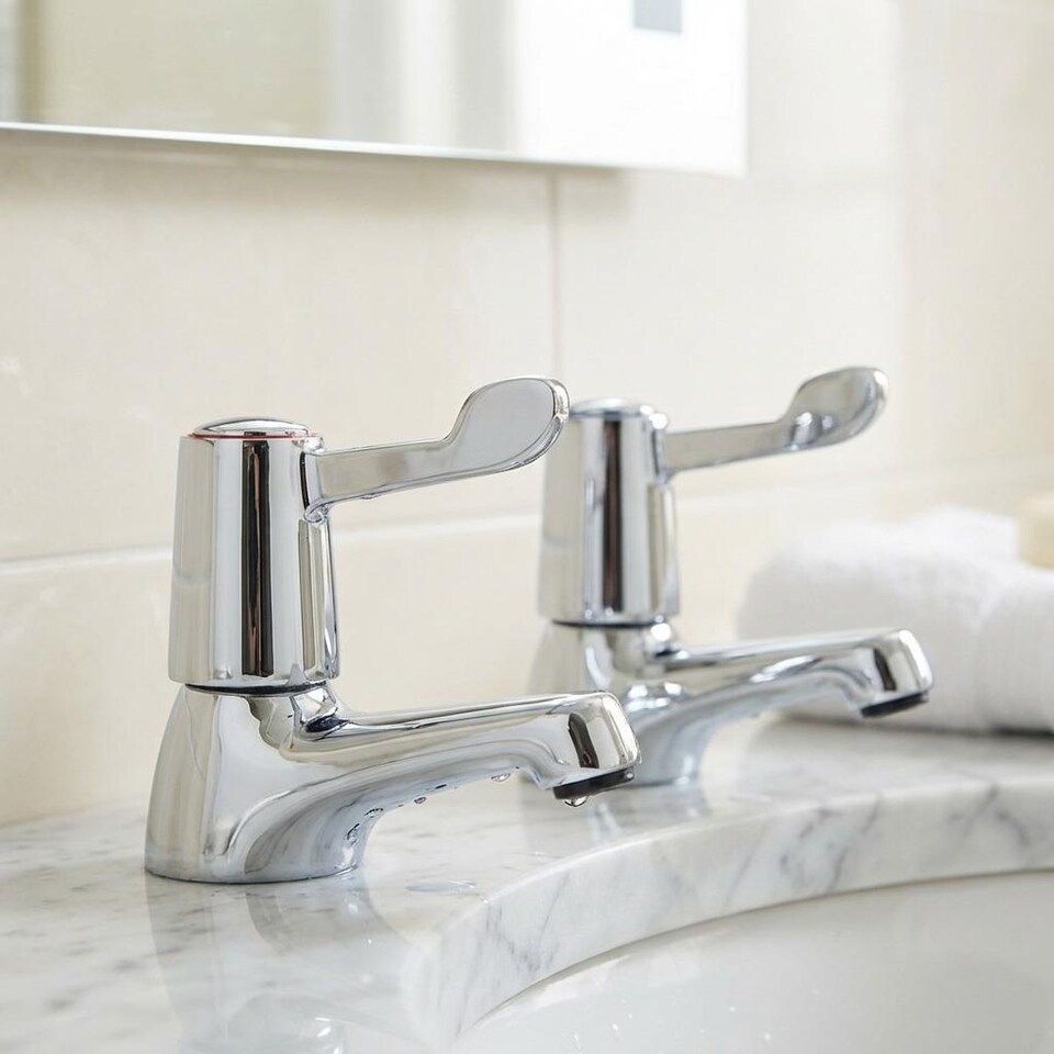 Pair Of Traditional Contract Lever Basin Taps Chrome WRAS Approved ...