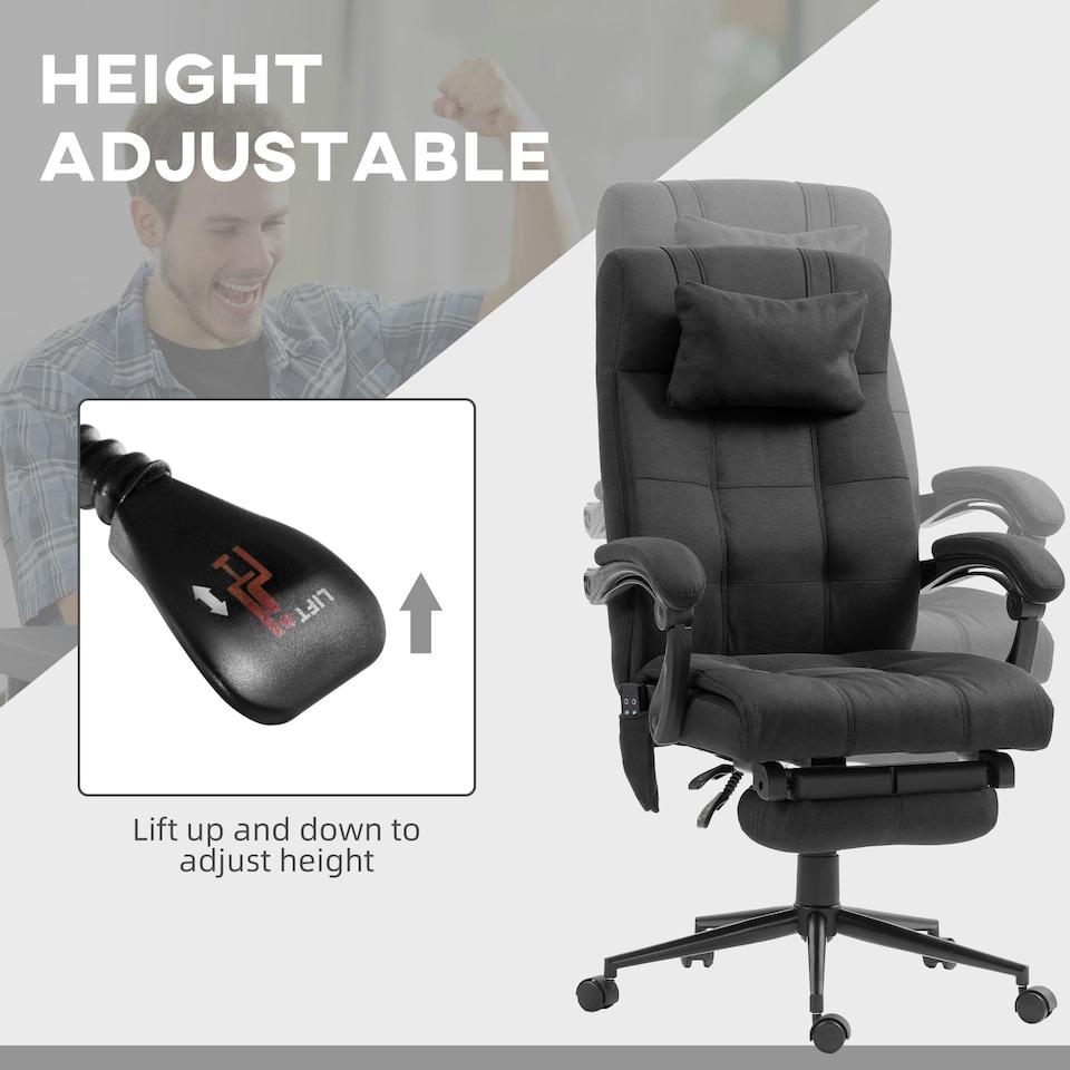 image 1 of Vinsetto Fabric Vibration Massage Office Chair with Heat, Head Pillow, Black
