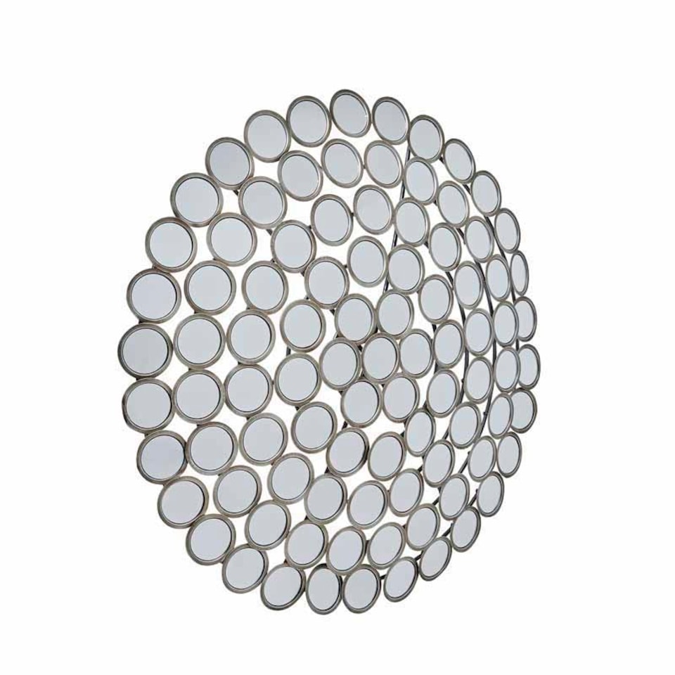 image 1 of Large Round Convex Antiqued Multi Mirror - Metal - L10 x W100 x H100 cm - Silver Grey