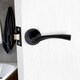image 3 of Golden Grace Astrid Design Key Lock Door Handles Set on Round Rose in Matt Black Finish with 64mm 3 Lever Mortise Lock & Key Hole Black