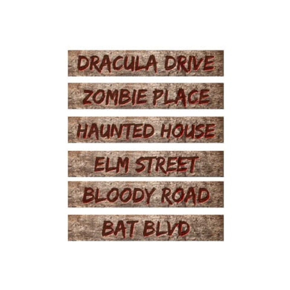 Halloween Street PVC Party Sign Decorations 60cm x 10cm - Pack of 6