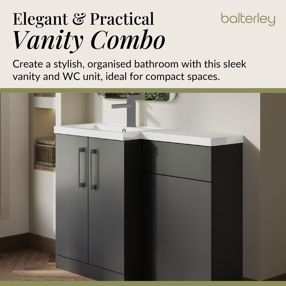 image 1 of Balterley Left-Hand Bathroom Vanity and WC Unit Combination with Basin, with Handles | Grey | Gloss Grey