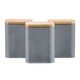 image 1 of Cooks Professional 3-Piece Square Tea Coffee Sugar Kitchen Storage Bins with Bamboo Lids | Grey | Grey | 3
