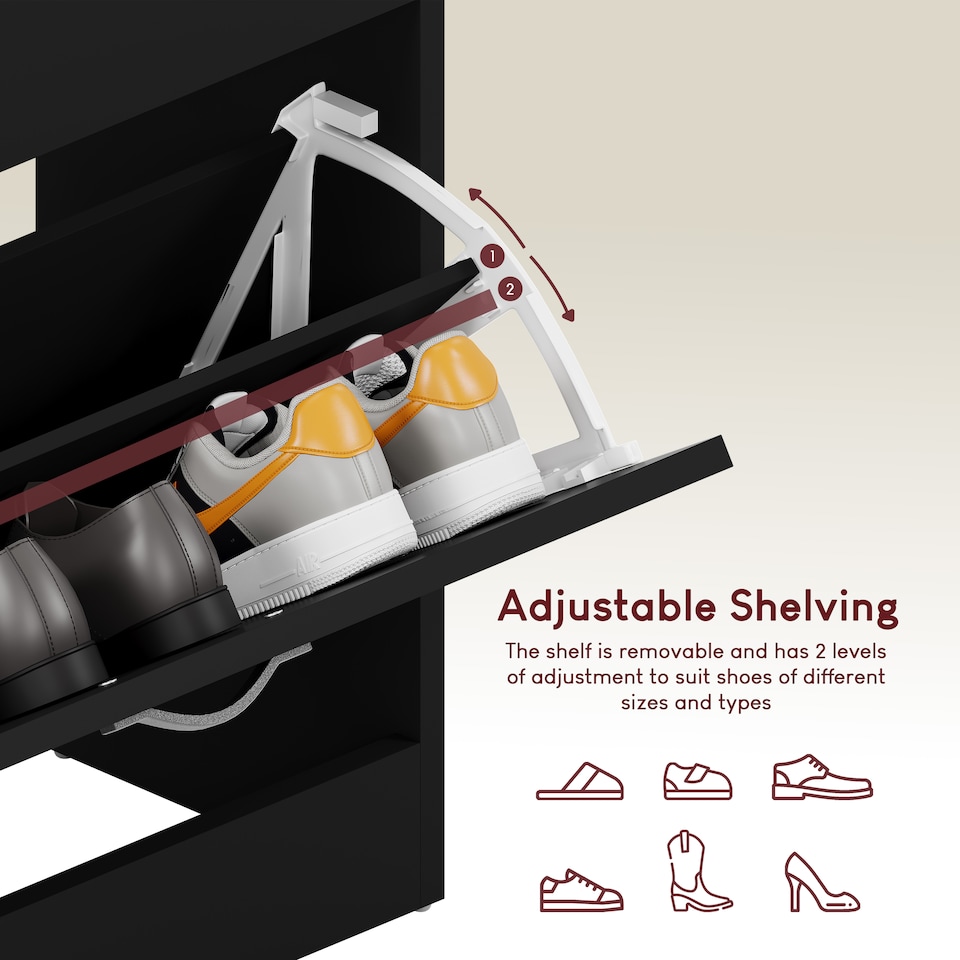 image 1 of Vida Designs 3 Drawer Shoe Cabinet Shoe Rack Storage Cupboard, Black