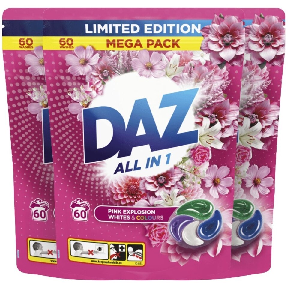 DAZ Pink Explosion Laundry Pods 60 Wash 3 Pack