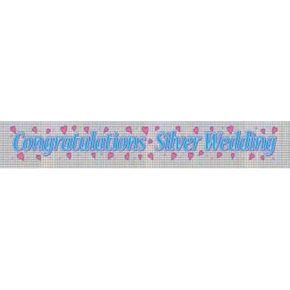 Floso Plastic Holographic Silver (25th) Wedding Anniversary Banner - Silver - One Size