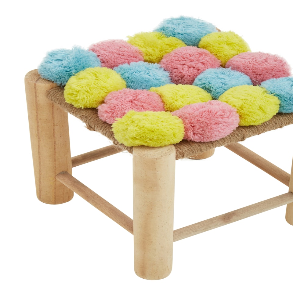 image 1 of Interiors by Premier West Village Pink Blue And Yellow Pom Pom Stool
