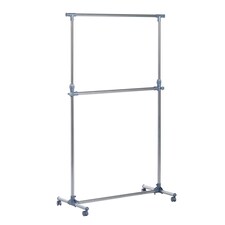 HOMCOM Garment Rail Adjustable Portable Clothes Hanging Stand Rack Wheels