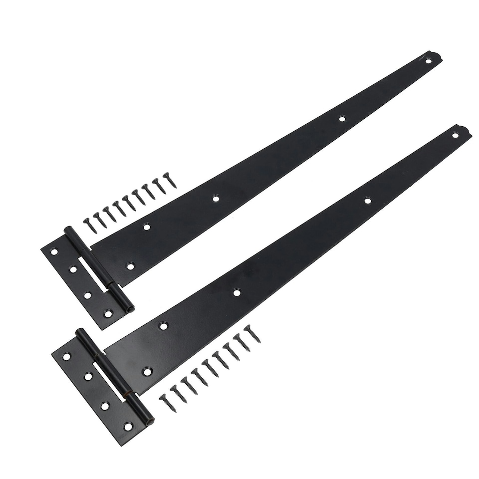 image 1 of 18" (450mm) Heavy Duty T Tee Hinges for Doors + Gates with Fixing Screws 8pc Black