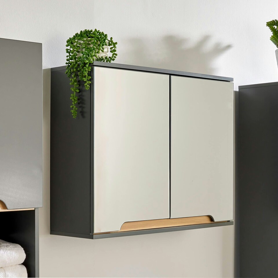 image 1 of Bathroom Cabinet Wall Mounted Mirrored Vanity Storage Organiser Grey