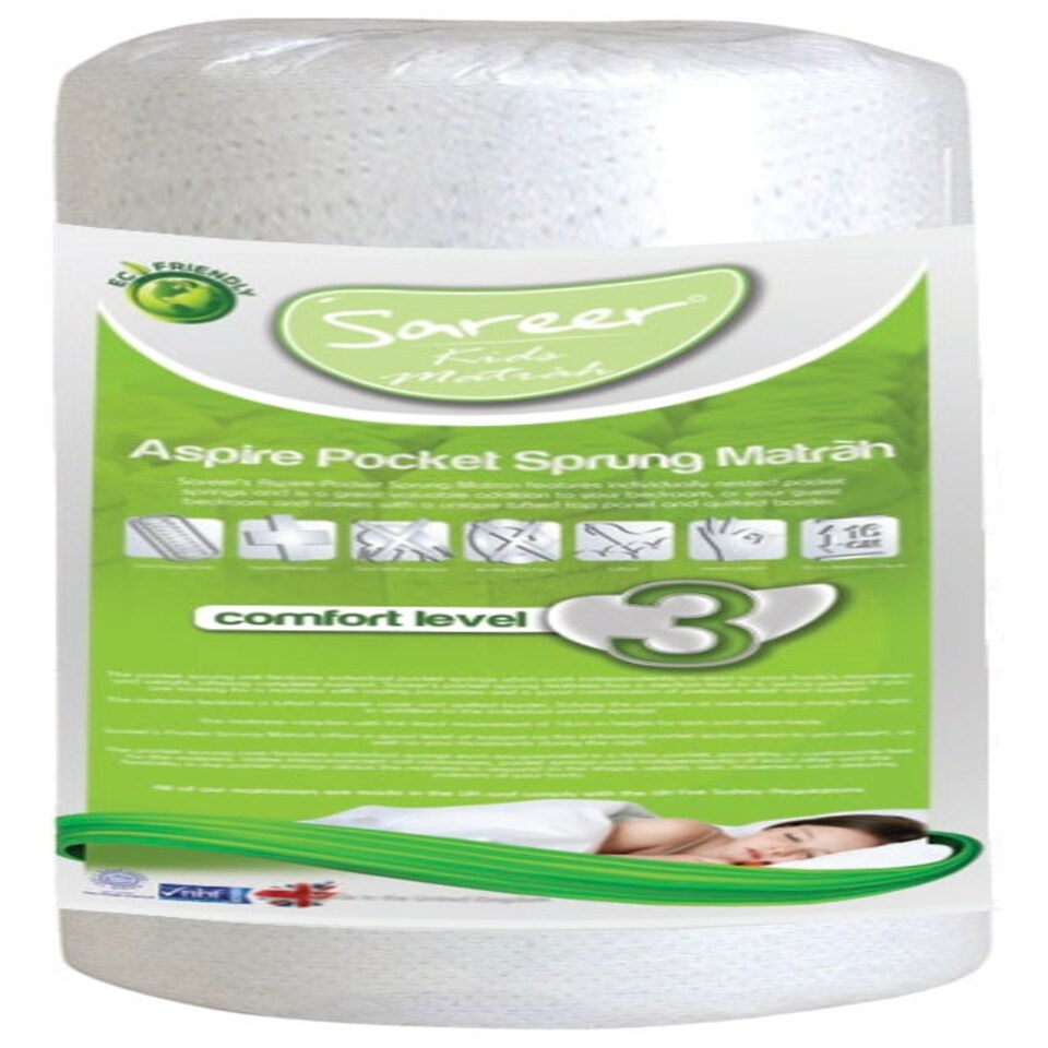 image 1 of Sareer Kids Aspire Pocket Sprung Mattress 3FT White | Single