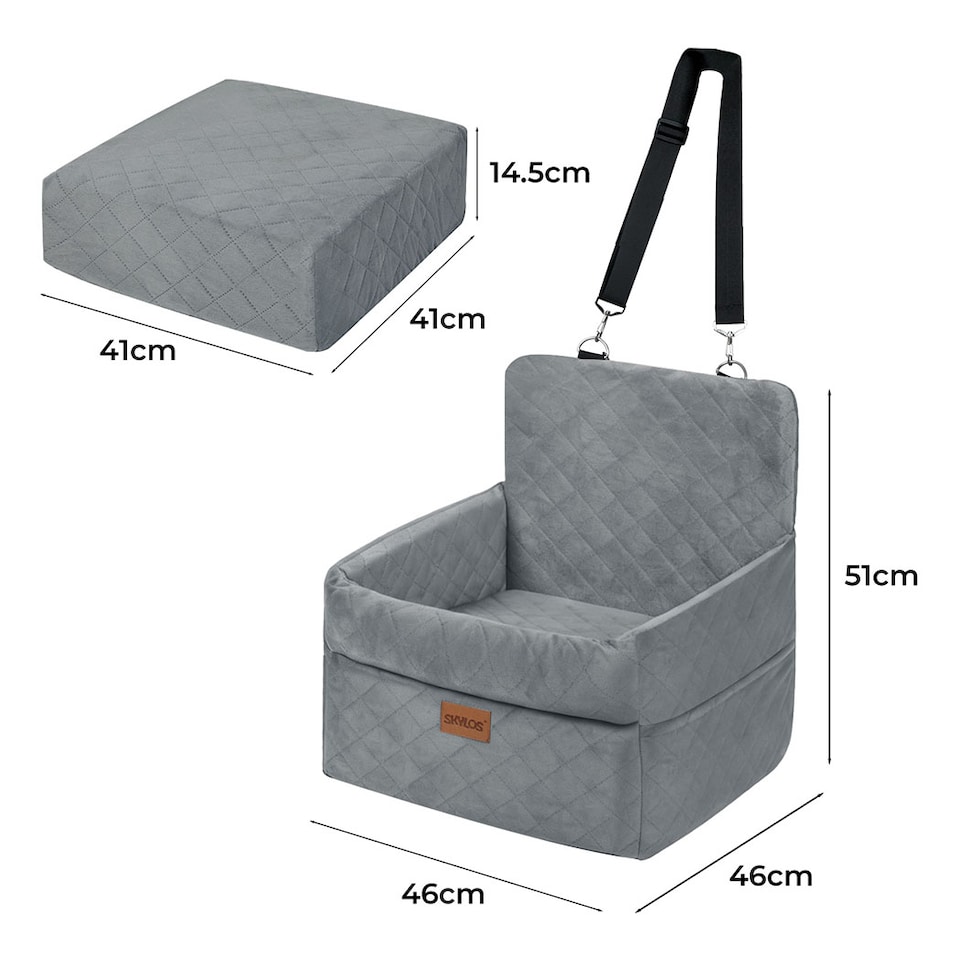 image 1 of Skylos Pet Dog Booster Car Seat Portable Travel Puppy Bed Basket Grey | Grey | Grey | One Size