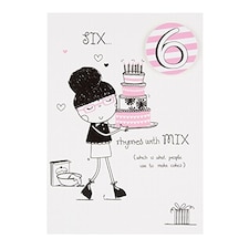 Age 6 Girl Birthday Badge Card 'Rhymes With Mix'