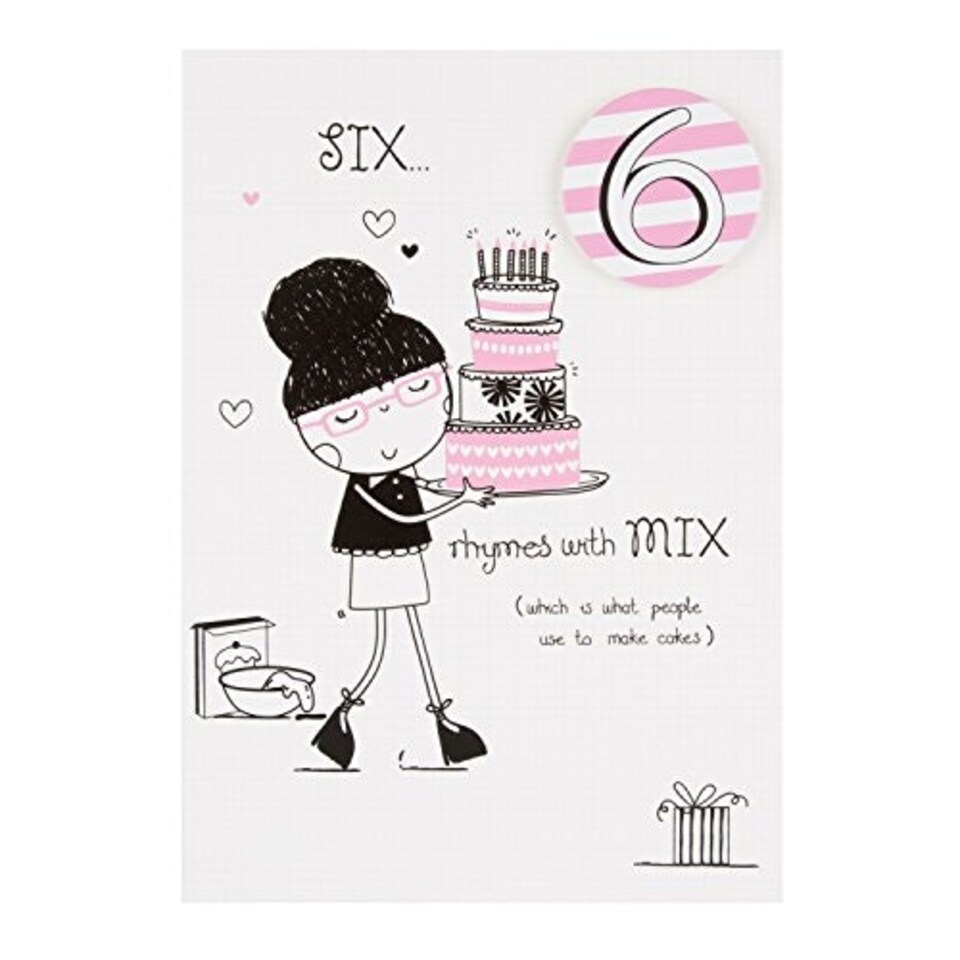 image 1 of Age 6 Girl Birthday Badge Card 'Rhymes With Mix'