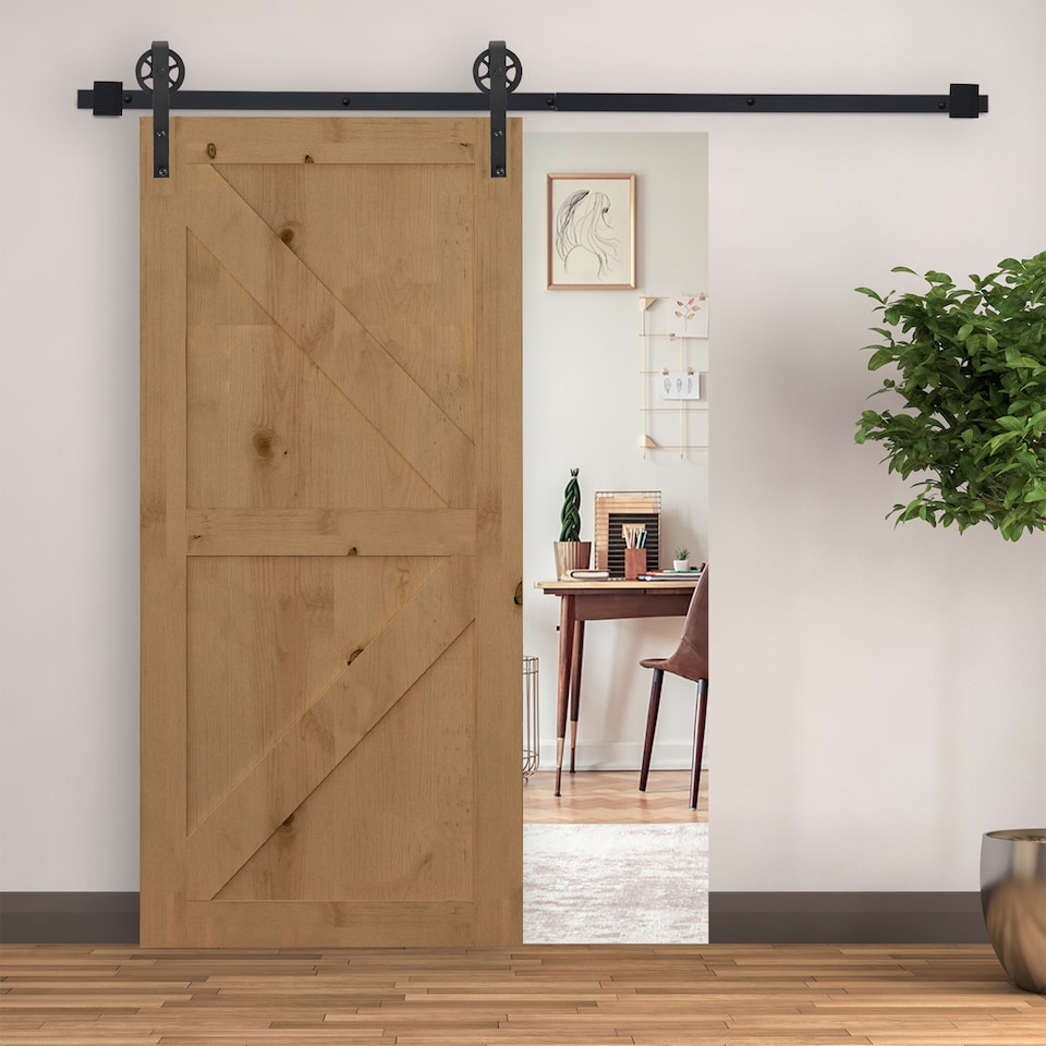 image 1 of HOMCOM 6.6ft Sliding Wood Barn Door Hardware Kits Track Industrial Style A Set