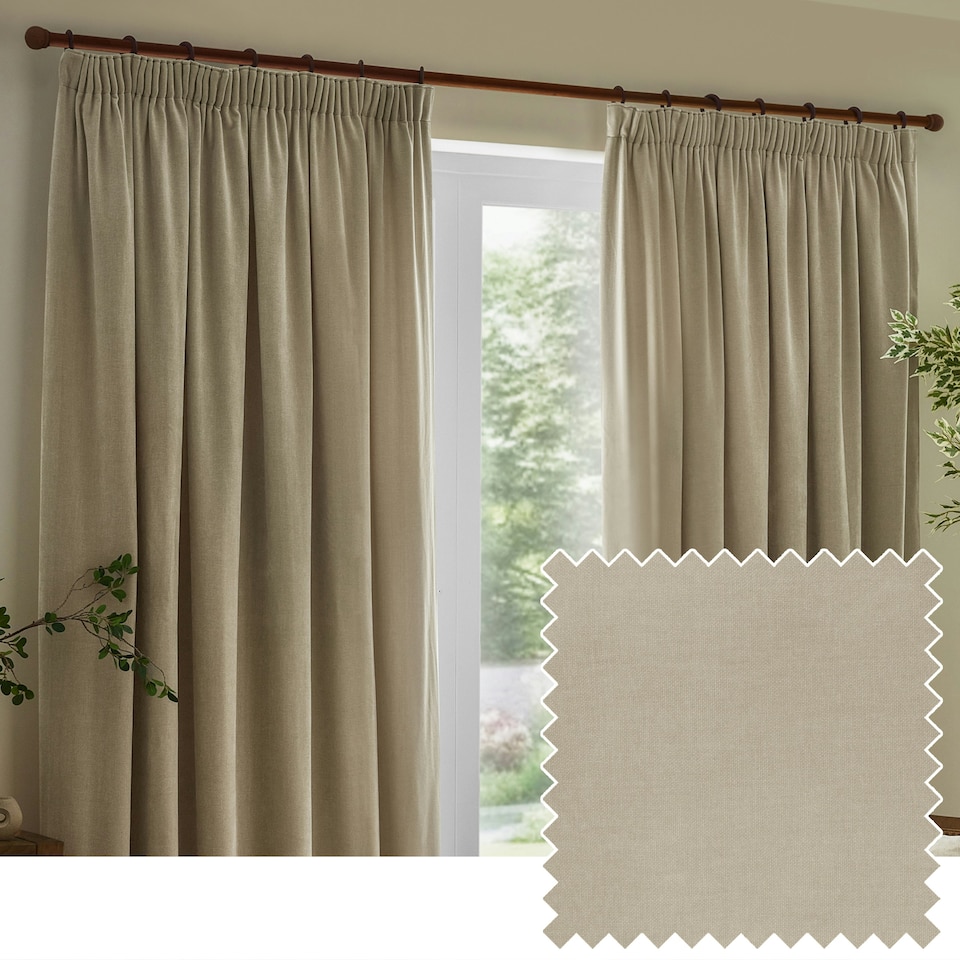image 1 of Yard Heavy Chenille Velvet Room Darkening Pencil Pleat Curtains | Cream