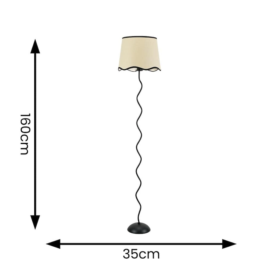 image 1 of ValueLights Wiggle Black Metal Floor Lamp Scallop Black Trim Shade and Bulb