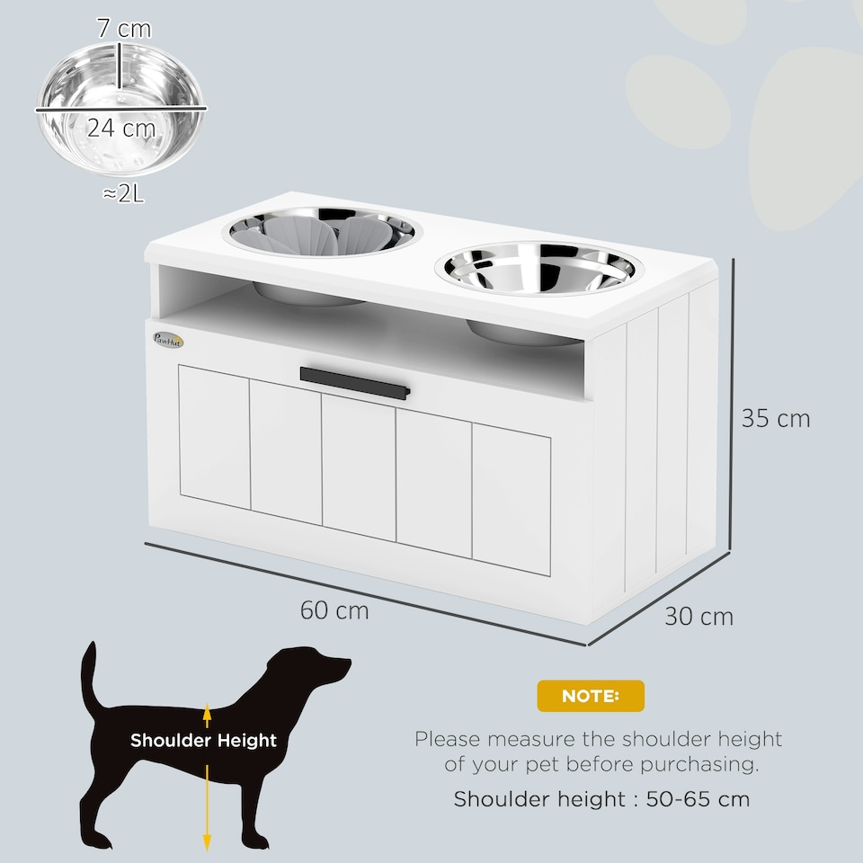 image 1 of PawHut Raised Dog Bowl, Elevated Dog Bowls with Slow Feeder Mat, White