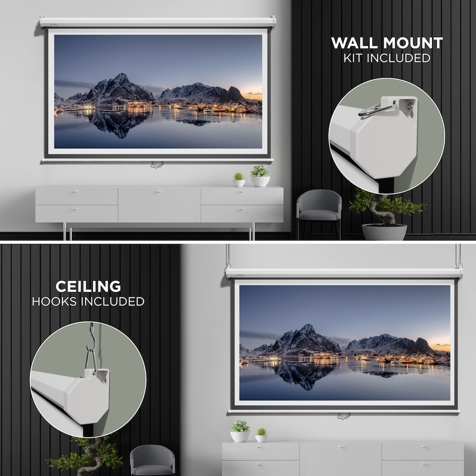 image 1 of 84" Manual Pull Down Projector Screen with Wall Mount
