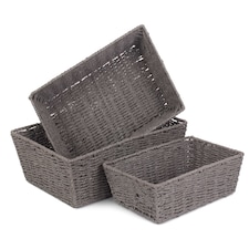 Set of 3 Grey Paper Rope Serving Tray | Grey | Grey | Set of 3