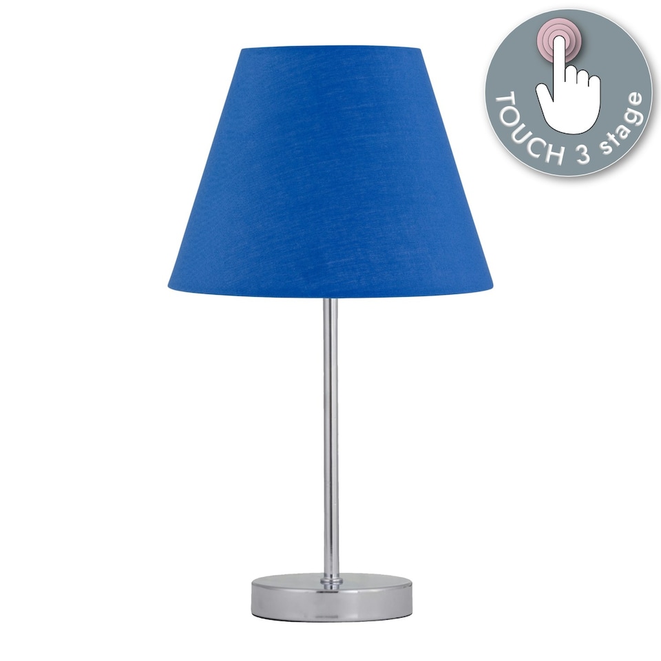 image 1 of Chrome Touch Operated Table Lamp with Royal Blue Shade Chrome | Blue