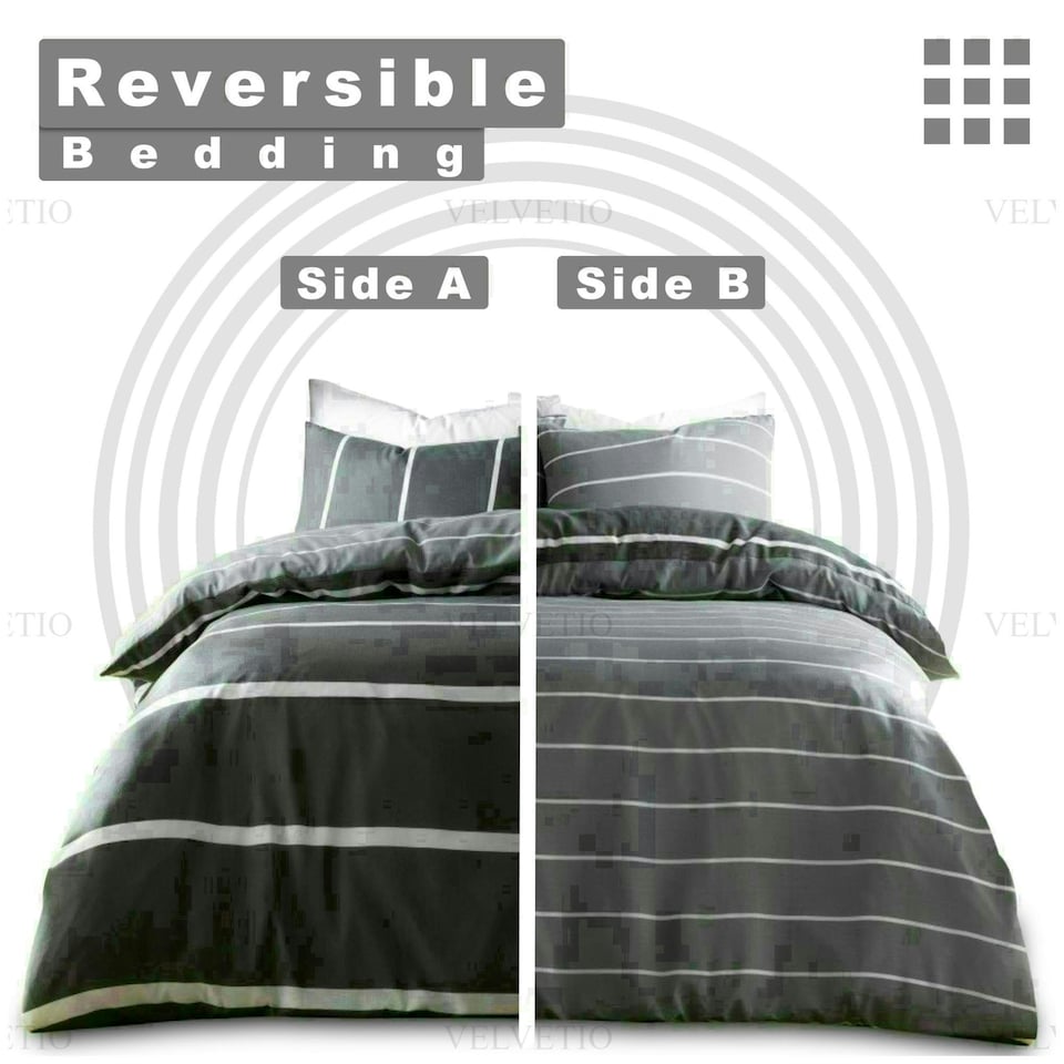 image 1 of Harris Striped Duvet Cover Set Reversible Polycotton Beddings Grey | Double