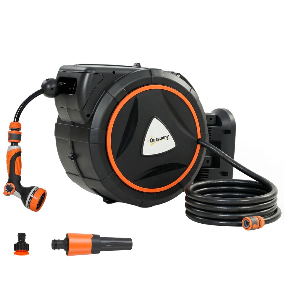 image 1 of Outsunny 28+2m Retractable Hose Reel Wall Mounted with Auto Retraction