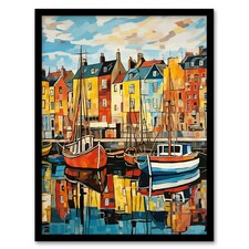 Harbour Boats Edinburgh Port Leith Scotland Black Framed Wall Art Print A4