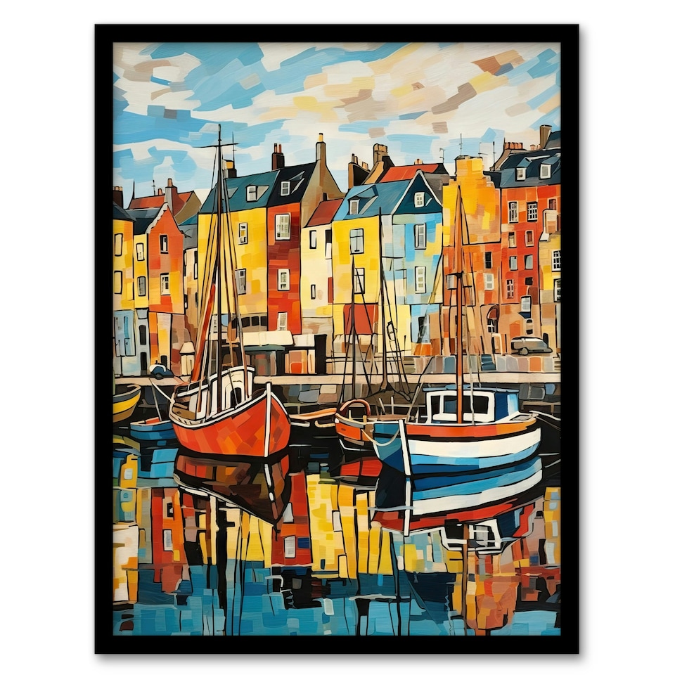 image 1 of Harbour Boats Edinburgh Port Leith Scotland Black Framed Wall Art Print A4