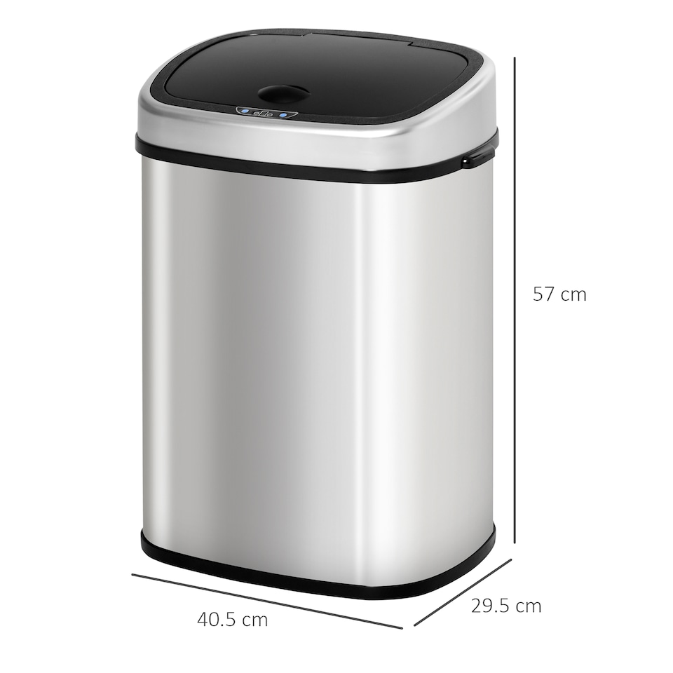 image 1 of HOMCOM Stainless Steel Kitchen Sensor Dustbin Automatic Touchless Rubbish Garbage Waste Bin 48L Silver | Chrome | 1