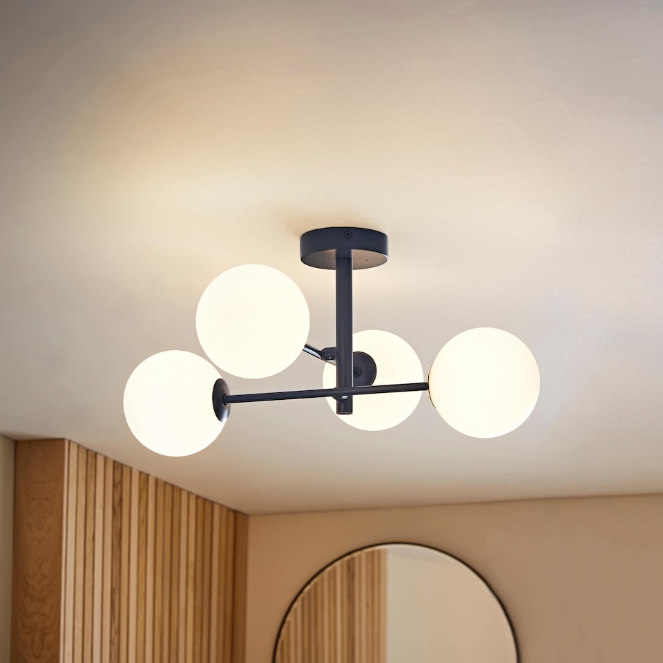 image 1 of ValueLights Darla Navy Opaque Globe Bathroom Ceiling Light & Bulbs | Blue