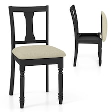 COSTWAY Set of 2 Wooden Dining Chairs Kitchen Accent Chair Black