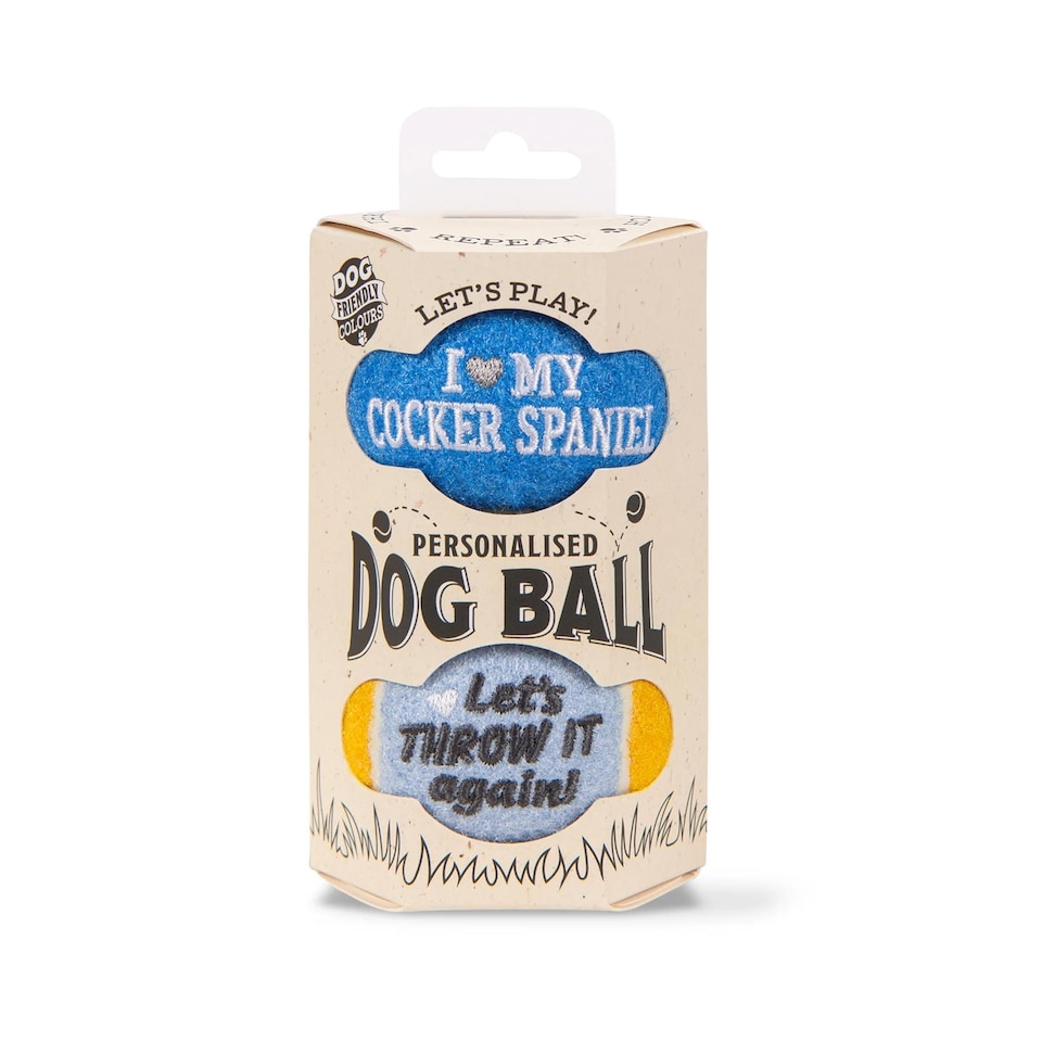 image 1 of Pre-Personalised Dog Balls Gift Pack 2pcs Blue I Love My Cocker Spaniel