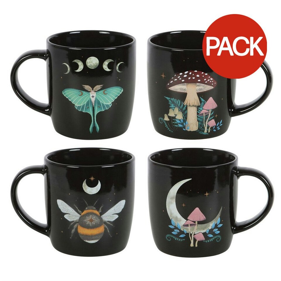image 1 of Something Different Dark Forest Mug (Pack Of 4) - Black/Multicoloured - One Size