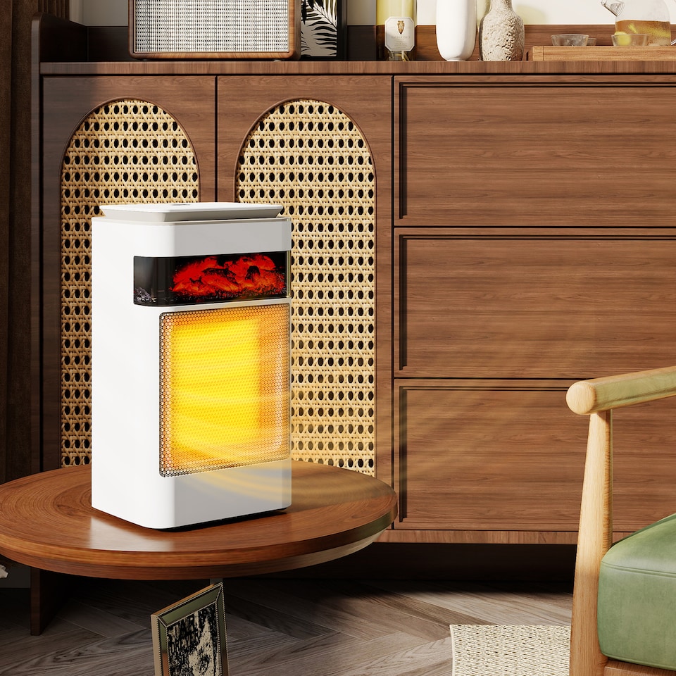 image 1 of HOMCOM Ceramic Electric Heater, 1500W Fan Space Heater with 3 Modes, 24H Timer, Adjustable Thermostat, Flame Effect, 50° Oscillation, Overheat Protection for Bedroom, Home Office, White