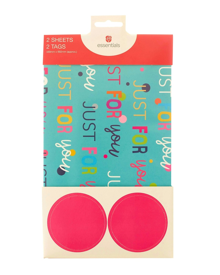 image 1 of Multipack of 6 Sheets of Wrapping Paper & 6 Tags | Birthdays | For Her | Just for You Design | Blue