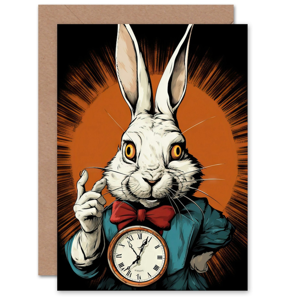 image 1 of Alice in Wonderland White Rabbit I'm Late Art Card