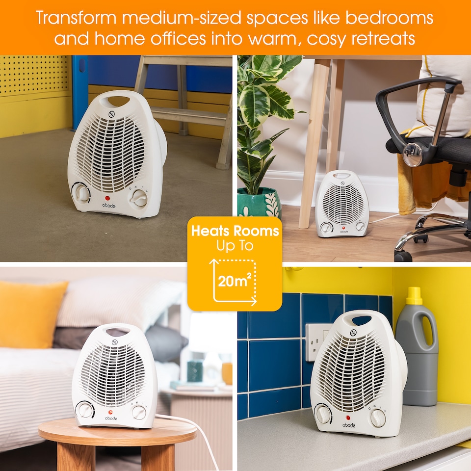 image 1 of Abode AFH1002 Electric Heater White 2000W Cooling Fan Mode with 2 Heat Settings