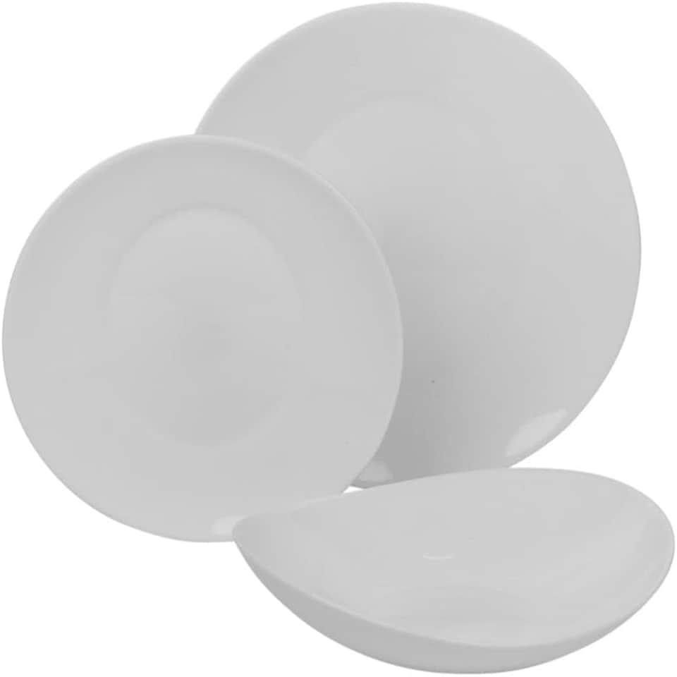 image 1 of White Opal Glass Dinner Set Plates Soup Bowls Dinnerware | White | Venice Boat - 24 Pcs | 24