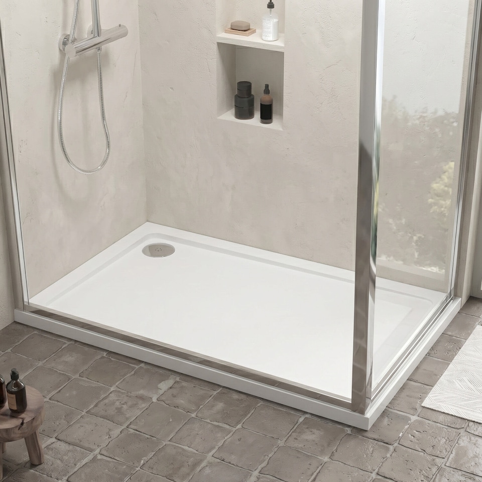 image 1 of Balterley Premium Rectangular Shower Tray - Durable Low Profile Stone Resin Base by Balterley | White | White | 1